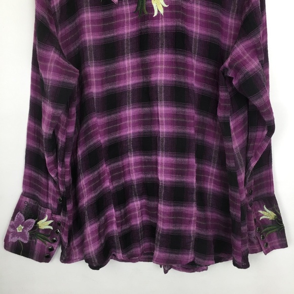 Stetson Plaid Button Down Shirt Floral Embroidered Western Cowgirl Women’s Sz XL - Picture 11 of 13